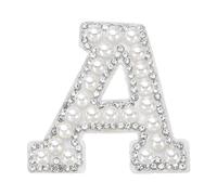sourcing map Iron on Pearl Letter A Patches, Pearl Rhinestone A-Z Alphabet Self Adhesive Sew on Patches, Glitter Letter Applique for Clothes Fabric DIY Backpack, White