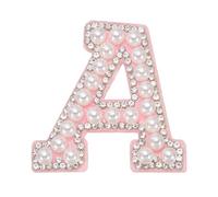 sourcing map Iron on Pearl Letter A Patches, Pearl Rhinestone A-Z Alphabet Self Adhesive Sew on Patches, Glitter Letter Applique for Clothes Fabric DIY Backpack, Pink