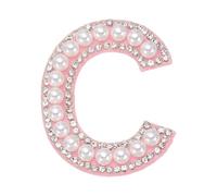sourcing map Iron on Pearl Letter C Patches, Pearl Rhinestone A-Z Alphabet Self Adhesive Sew on Patches, Glitter Letter Applique for Clothes Fabric DIY Backpack, Pink