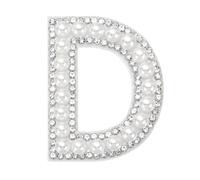 sourcing map Iron on Pearl Letter D Patches, Pearl Rhinestone A-Z Alphabet Self Adhesive Sew on Patches, Glitter Letter Applique for Clothes Fabric DIY Backpack, White