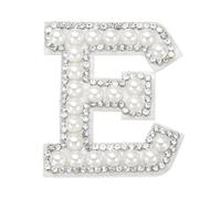 sourcing map Iron on Pearl Letter E Patches, Pearl Rhinestone A-Z Alphabet Self Adhesive Sew on Patches, Glitter Letter Applique for Clothes Fabric DIY Backpack, White