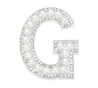 sourcing map Iron on Pearl Letter G Patches, Pearl Rhinestone A-Z Alphabet Self Adhesive Sew on Patches, Glitter Letter Applique for Clothes Fabric DIY Backpack, White