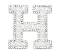 sourcing map Iron on Pearl Letter H Patches, Pearl Rhinestone A-Z Alphabet Self Adhesive Sew on Patches, Glitter Letter Applique for Clothes Fabric DIY Backpack, White