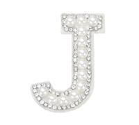 sourcing map Iron on Pearl Letter J Patches, Pearl Rhinestone A-Z Alphabet Self Adhesive Sew on Patches, Glitter Letter Applique for Clothes Fabric DIY Backpack, White