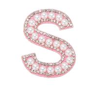 sourcing map Iron on Pearl Letter S Patches, Pearl Rhinestone A-Z Alphabet Self Adhesive Sew on Patches, Glitter Letter Applique for Clothes Fabric DIY Backpack, Pink