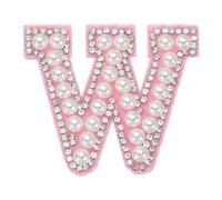 sourcing map Iron on Pearl Letter W Patches, Pearl Rhinestone A-Z Alphabet Self Adhesive Sew on Patches, Glitter Letter Applique for Clothes Fabric DIY Backpack, Pink