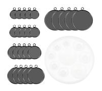 sourcing map Jewelry Resin Mould, Round Silicone Resin Moulds with 25pcs 5 Sizes Metal Pendant Trays for DIY Crafts Earring Necklace Jewelry Making Kit, Metallic Black