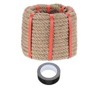 sourcing map Jute Rope 0.5 Inch x 59ft, Heavy Natural Thick Twisted Rope with Black Tape for Crafts Railing Docks Tug of War Swing Nautical Landscaping
