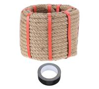 sourcing map Jute Rope 0.5 Inch x 66ft, Heavy Natural Thick Twisted Rope with Black Tape for Crafts Railing Docks Tug of War Swing Nautical Landscaping