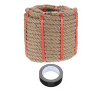 sourcing map Jute Rope 0.7 Inch x 98ft, Heavy Natural Thick Twisted Rope with Black Tape for Crafts Railing Docks Tug of War Swing Nautical Landscaping