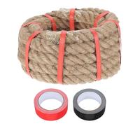 sourcing map Jute Rope 0.9 Inch x 15ft, Heavy Natural Thick Twisted Rope with 2 Roll Tapes for Crafts Railing Docks Tug of War Swing Nautical Landscaping