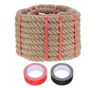 sourcing map Jute Rope 0.9 Inch x 44ft, Heavy Natural Thick Twisted Rope with 2 Roll Tapes for Crafts Railing Docks Tug of War Swing Nautical Landscaping