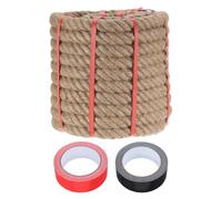 sourcing map Jute Rope 1.1 Inch x 59ft, Heavy Natural Thick Twisted Rope with 2 Roll Tapes for Crafts Railing Docks Tug of War Swing Nautical Landscaping