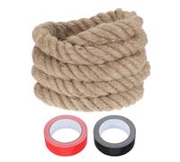 sourcing map Jute Rope 1.4 Inch x 10ft, Heavy Natural Thick Twisted Rope with 2 Roll Tapes for Crafts Railing Docks Tug of War Swing Nautical Landscaping