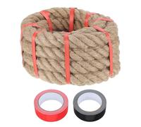 sourcing map Jute Rope 1.4 Inch x 15ft, Heavy Natural Thick Twisted Rope with 2 Roll Tapes for Crafts Railing Docks Tug of War Swing Nautical Landscaping