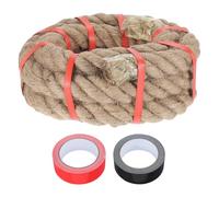 sourcing map Jute Rope 1.5 Inch x 10ft, Heavy Natural Thick Twisted Rope with 2 Roll Tapes for Crafts Railing Docks Tug of War Swing Nautical Landscaping