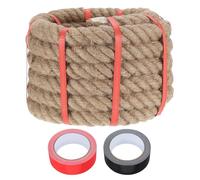 sourcing map Jute Rope 1.5 Inch x 15ft, Heavy Natural Thick Twisted Rope with 2 Roll Tapes for Crafts Railing Docks Tug of War Swing Nautical Landscaping