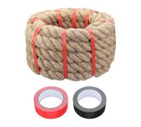 sourcing map Jute Rope 1.5 Inch x 20ft, Heavy Natural Thick Twine Rope with 2 Roll Tapes, Twisted Manila for Crafts Railing Docks Tug of War Swing Nautical Landscaping