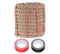 sourcing map Jute Rope 1.5 Inch x 66ft, Heavy Natural Thick Twisted Rope with 2 Roll Tapes for Crafts Railing Docks Tug of War Swing Nautical Landscaping
