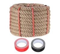 sourcing map Jute Rope 1.5 Inch x 85ft, Heavy Natural Thick Twisted Rope with 2 Roll Tapes for Crafts Railing Docks Tug of War Swing Nautical Landscaping