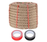 sourcing map Jute Rope 1.5 Inch x 98ft, Heavy Natural Thick Twisted Rope with 2 Roll Tapes for Crafts Railing Docks Tug of War Swing Nautical Landscaping