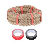sourcing map Jute Rope 1 Inch x 10ft, Heavy Natural Thick Twisted Rope with 2 Roll Tapes for Crafts Railing Docks Tug of War Swing Nautical Landscaping