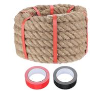 sourcing map Jute Rope 1 Inch x 20ft, Heavy Natural Thick Twisted Rope with 2 Roll Tapes for Crafts Railing Docks Tug of War Swing Nautical Landscaping