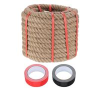 sourcing map Jute Rope 1 Inch x 59ft, Heavy Natural Thick Twisted Rope with 2 Roll Tapes for Crafts Railing Docks Tug of War Swing Nautical Landscaping