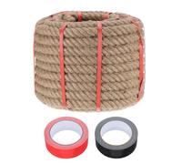 sourcing map Jute Rope 1 Inch x 85ft, Heavy Natural Thick Twisted Rope with 2 Roll Tapes for Crafts Railing Docks Tug of War Swing Nautical Landscaping