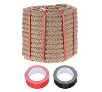 sourcing map Jute Rope 1 Inch x 98ft, Heavy Natural Thick Twisted Rope with 2 Roll Tapes for Crafts Railing Docks Tug of War Swing Nautical Landscaping