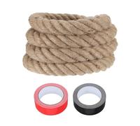 sourcing map Jute Rope 2 Inch x 10ft, Heavy Natural Thick Twisted Rope with 2 Roll Tapes for Crafts Railing Docks Tug of War Swing Nautical Landscaping