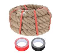 sourcing map Jute Rope 2 Inch x 15ft, Heavy Natural Thick Twisted Rope with 2 Roll Tapes for Crafts Railing Docks Tug of War Swing Nautical Landscaping