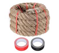 sourcing map Jute Rope 2 Inch x 20ft, Heavy Natural Thick Twisted Rope with 2 Roll Tapes for Crafts Railing Docks Tug of War Swing Nautical Landscaping