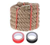 sourcing map Jute Rope 2 Inch x 25ft, Heavy Natural Thick Twisted Rope with 2 Roll Tapes for Crafts Railing Docks Tug of War Swing Nautical Landscaping