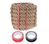 sourcing map Jute Rope 2 Inch x 30ft, Heavy Natural Thick Twisted Rope with 2 Roll Tapes for Crafts Railing Docks Tug of War Swing Nautical Landscaping