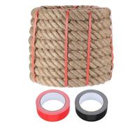 sourcing map Jute Rope 2 Inch x 59ft, Heavy Natural Thick Twisted Rope with 2 Roll Tapes for Crafts Railing Docks Tug of War Swing Nautical Landscaping