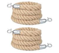 sourcing map Jute Stanchion Rope 7ft x 1.3 Inch Safety Queue Braided Jute Ropes with Snap Hooks, Crowd Control Line Barrier for Movie Theaters Grand Openings Hotel Celebration 2Pcs