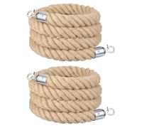 sourcing map Jute Stanchion Rope 8ft x 1.5 Inch Safety Queue Braided Jute Ropes with Snap Hooks, Crowd Control Line Barrier for Movie Theaters Grand Openings Hotel Celebration 2Pcs