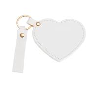 sourcing map Keychain Mirror, Mini Compact Mirror with PU Leather Cover Pocket Size Heart Shape Portable Rotating Folding Keyring for Women Makeup Bag Purse Travel, Cream White