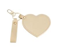 sourcing map Keychain Mirror, Mini Compact Mirror with PU Leather Cover Pocket Size Heart Shape with Hook Portable Rotating Folding Keyring for Women Makeup Bag Purse Travel, Champagne Gold