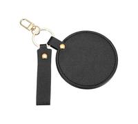 sourcing map Keychain Mirror, Mini Compact Mirror with PU Leather Cover Pocket Size Round with Hook Portable Rotating Folding Keyring for Women Makeup Bag Purse Travel, Black