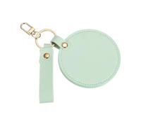 sourcing map Keychain Mirror, Mini Compact Mirror with PU Leather Cover Pocket Size Round with Hook Portable Rotating Folding Keyring for Women Makeup Bag Purse Travel, Cyan