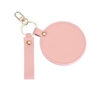 sourcing map Keychain Mirror, Mini Compact Mirror with PU Leather Cover Pocket Size Round with Hook Portable Rotating Folding Keyring for Women Makeup Bag Purse Travel, Pink