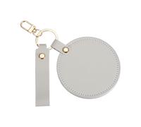 sourcing map Keychain Mirror, Mini Compact Mirror with PU Leather Cover Pocket Size Round with Hook Portable Rotating Folding Keyring for Women Makeup Bag Purse Travel, Elephant Gray