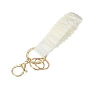 sourcing map Keychain Wristlet, Stretchy Lanyard Bracelet Scrunchie Keychain, Elastic Wristlet Car Key Chain with Detachable Rings and Buckles Anti-Loss Phone Chain for Women, Apricot