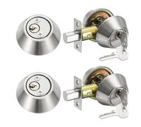 sourcing map Keyed Alike Double Cylinder Deadbolt Door Lock Round Entry Both Side Door Lock for Door Thickness 1.2-2 Inch (Silver Tone, Pack of 2)