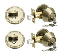 sourcing map Keyed Alike Single Cylinder Deadbolt Door Lock Round Entry Front Door Handle Set for Door Thickness 1.2-2 Inch (Bronze, Pack of 2)