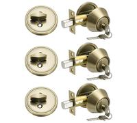 sourcing map Keyed Alike Single Cylinder Deadbolt Door Lock Round Entry Front Door Handle Sets for Door Thickness 1.2-2 Inch (Bronze, Pack of 3)