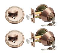sourcing map Keyed Alike Single Cylinder Deadbolt Door Lock Round Entry Front Door Handle Sets for Door Thickness 1.2-2 Inch (Copper Tone, Pack of 2)