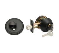 sourcing map Keyed Alike Single Cylinder Deadbolt Door Lock Round Entry Front Door Handle Sets for Door Thickness 1.2-2 Inch (Black, Pack of 1)